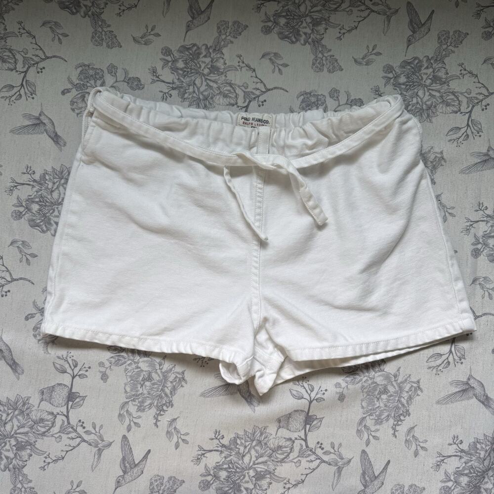 Vtg Y2K Polo Jeans Ralph Lauren White Shorts Small Denim Drawstring Adjustable